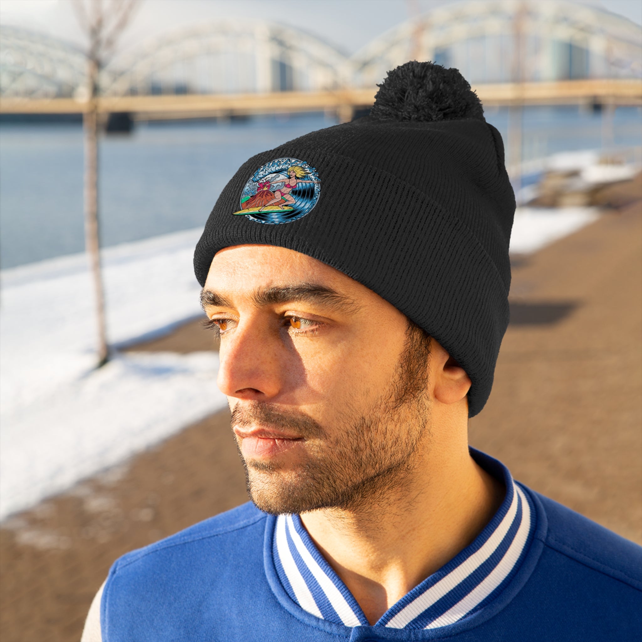 surf ocean Pom Pom Beanie